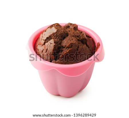 Chocolate brown muffin dessert or cupcake isolated on white background 