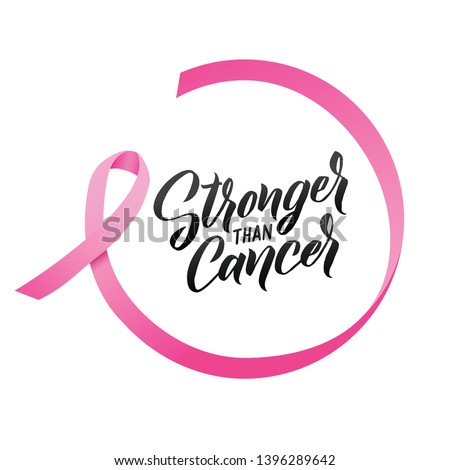 Stronger than Cancer. Pink Ribbon Breast Cancer Awareness Vector Illustration