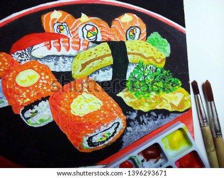 Art  painting Acrylic color Japanese Food , sushi