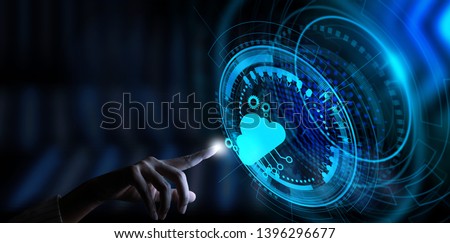 Hand pushing icon Ui of Cloud Computing Technology Internet Storage Network Concept Royalty-Free Stock Photo #1396296677