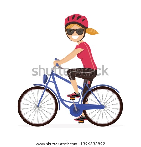 Woman riding a bike. Vector illustration