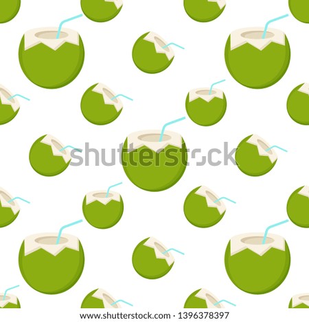 Coconut Icon Seamless Pattern, Coconut Fruit Vector Art Illustration