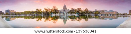 Panorama of The United States Capitol building in Washington DC, sunrise Royalty-Free Stock Photo #139638041