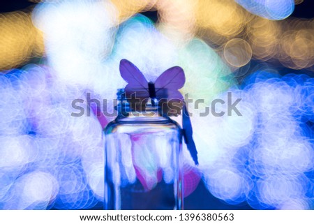 Butterflies Pattern, Blue Neon Background