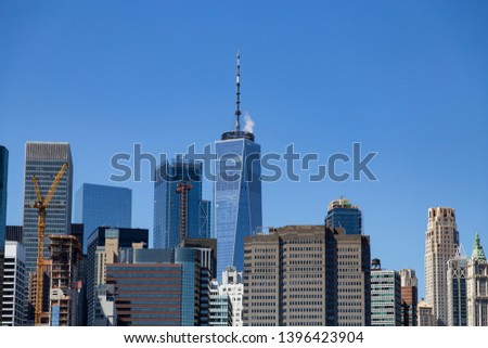 Downtown New York skyline as seen from Brooklyn on a fresh spring day.