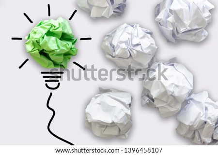 Strategy Creative Idea of Eco Green Power Concept, Inspiration Thinking of Creativity Brainstorming Ecological for Green Energy Saving Sustainable. Paper Lightbulb With Graphic Drawing Stroke Line