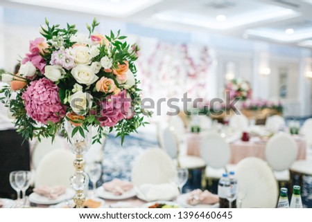 Luxurious bouquets of flowers for decorating the restaurant