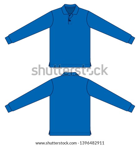 Blank blue long sleeve polo shirt for template on white background.
Front and back view, vector file.