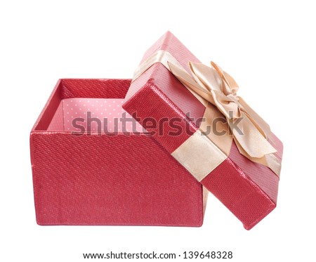 Red gift cardboard present box isolated on white background