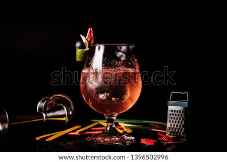 cocktails on the black background, contrasting