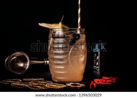 cocktails on the black background, contrasting
