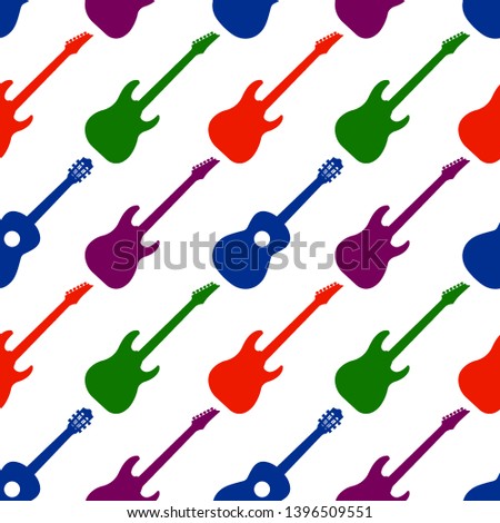 Seamless pattern with guitars. Vector background. Colorartwork for textiles, fabrics, souvenirs, packaging and greeting cards.