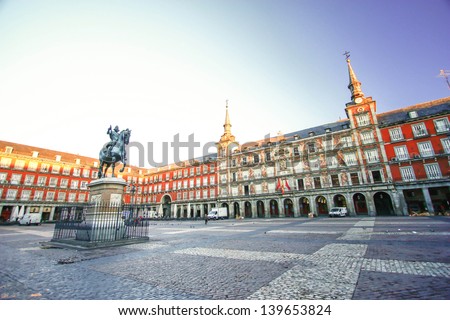 Morning Light at Plaza Mayor in Madrid , Spain Royalty-Free Stock Photo #139653824