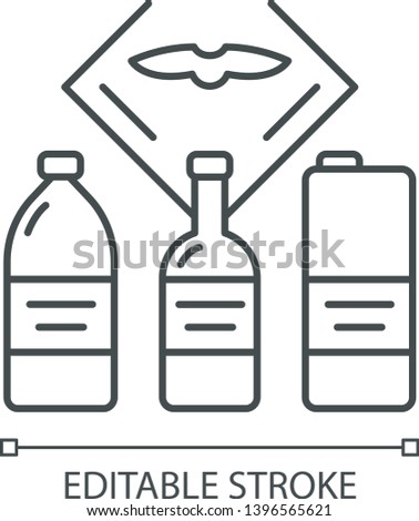 Flight drinks color icon linear icon. Pure water in bottle. Airplane alcohol. Plane nutrition. Jet menu. Thin line illustration. Contour symbol. Vector isolated outline drawing. Editable stroke