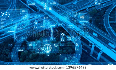 Transportation and technology concept. ITS (Intelligent Transport Systems). Royalty-Free Stock Photo #1396576499