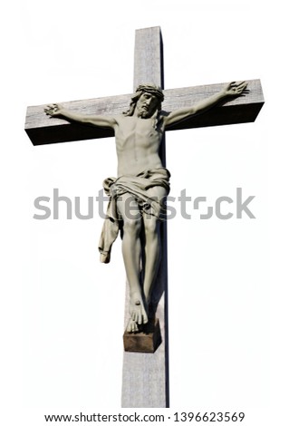 Concrete statue of Jesus Christ isolated on white