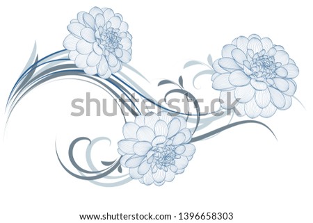 Floral abstract pattern with hand-drawn dahlia flowers. Element for invitations, greetings, cards.