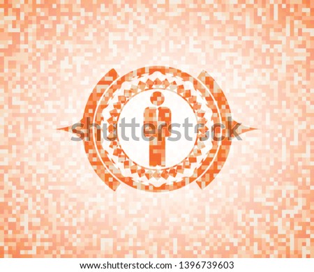 businessman icon inside orange tile background illustration. Square geometric mosaic seamless pattern with emblem inside.