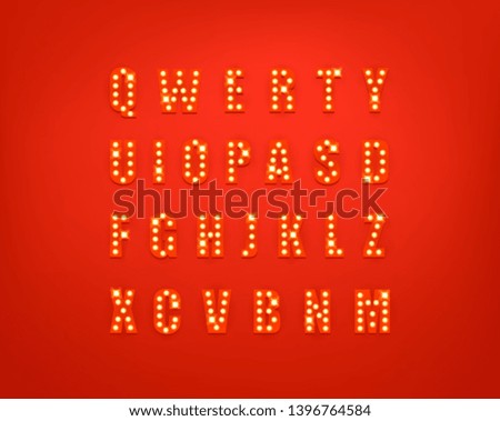 Glowing festive letters collection. Cinema style letters vector collection