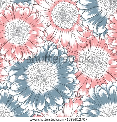 Seamless beautiful  pattern with abstract gerbera flowers.