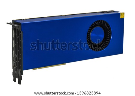 Graphics card for mining cryptocurrency on insulated white background.