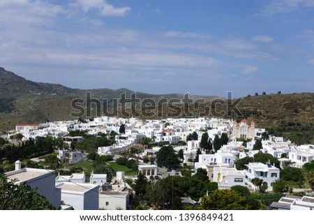Photo from picturesque beautiful village of Pirgos or Panormos famous from traditional marble artists, Tinos island, Cyclades, Greece