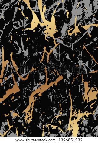 Abstract black marble texture or paint splashes with golden stains. 