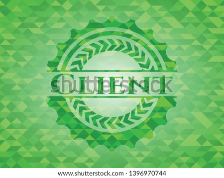 Client realistic green mosaic emblem. Vector Illustration. Detailed.