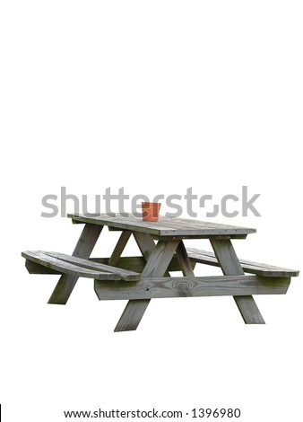 Weathered picnic table, isolated Royalty-Free Stock Photo #1396980