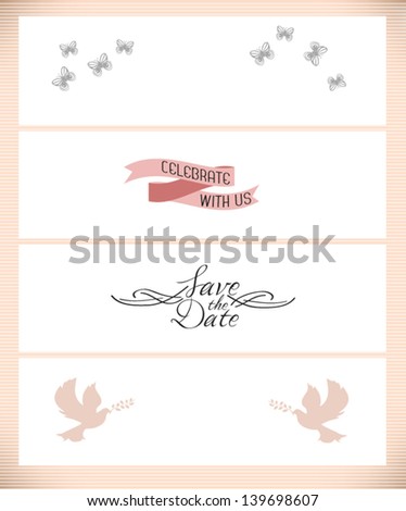 Set of cute wedding romantic cards / banners isolated on line pattern background