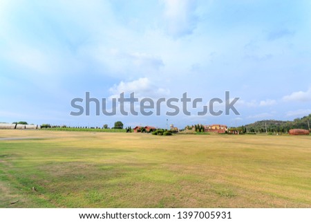 Panorama scenery of park of Wide lawn Bright sky