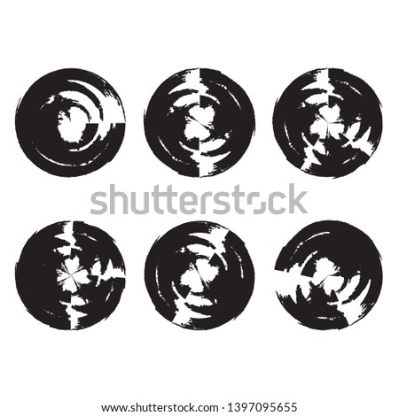 Ink Splash Background . Rounded Black Paint Splattered Shape . circle stamp collection . Grunge texture vector