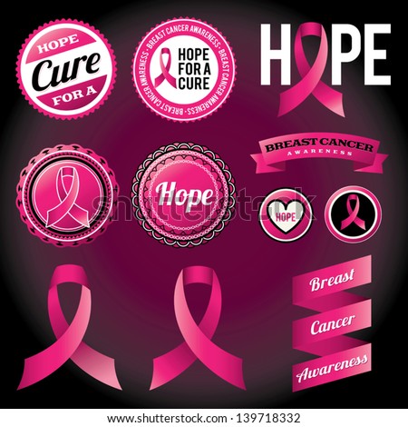 Vector Breast Cancer Awareness Ribbons and Badges. EPS 10. 