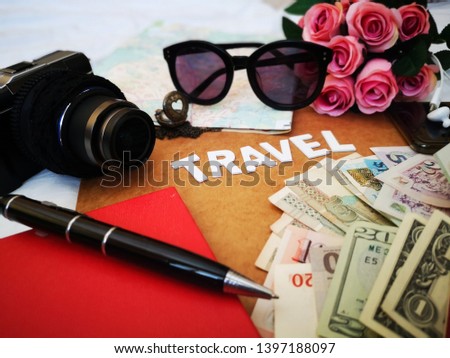 Things to pack for your next travel destination your passport, camera, electronic gadget, currency, sunglasses, note book and travel map.