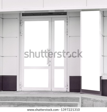 Facade of the entrance to the office or cafe. Mock up template with a form for advertising, text
