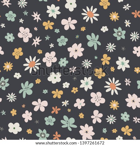 floral background, hand drawn simple flowers seamless pattern