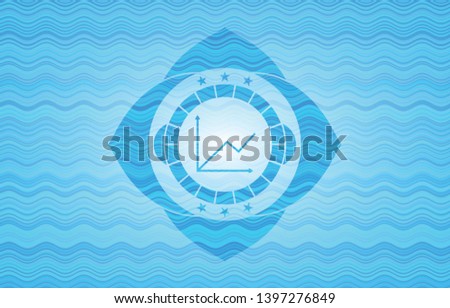 chart icon inside sky blue water style emblem.