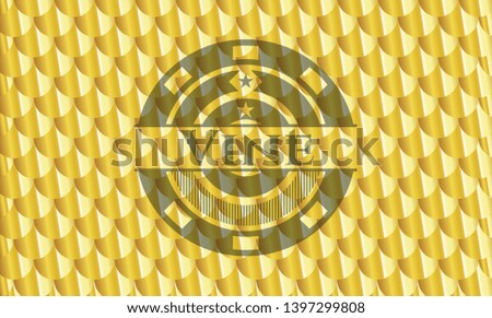 Vine golden emblem or badge. Scales pattern. Vector Illustration. Detailed.
