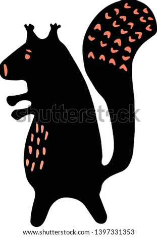 Cute red squirrel silhouette cartoon vector illustration motif set. Hand drawn bold woodland wildlife elements clipart for mammal blog. Forest animal graphics.