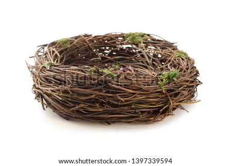 Studio shot of an empty bird nest isolated on white background Royalty-Free Stock Photo #1397339594