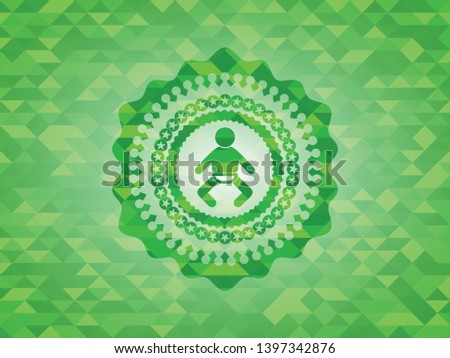 baby icon inside green emblem with mosaic ecological style background
