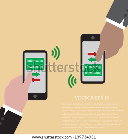 Vector of Hand with smart phone  are exchanging data via wifi