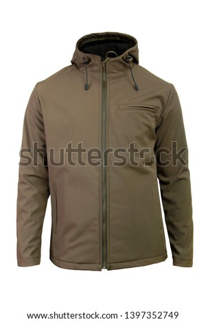 softshell jacket olive color for men isolated Royalty-Free Stock Photo #1397352749