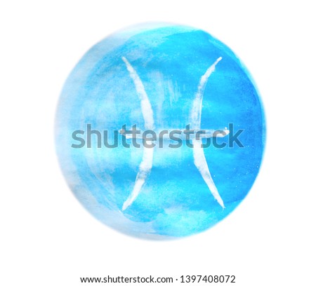 Painted PISCES Zodiac sign on white background