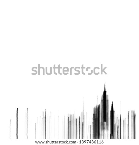 Abstract blurred lines of New York City skyline in black on empty white background NYC