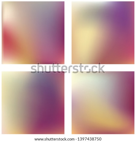 Set with abstract blurred backgrounds. Vector illustration. Modern geometrical backdrop. Abstract template. Beige, purple colors.