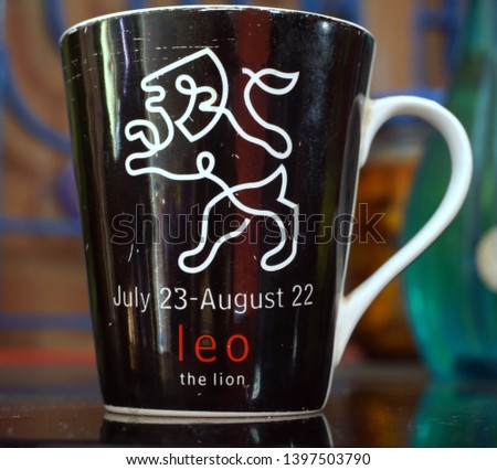 This is a Chinese clay cup, A lion's picture is drawn on the cup. This picture is the symbol of leo.