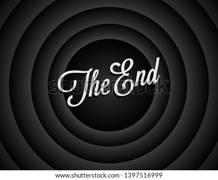 The end black and white screen background. Movie ending screen background. The end of movie or film or video. Vintage styled vector illustration. Royalty-Free Stock Photo #1397516999