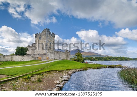Ross Castle is a 15th-century tower house in County Kerry, Ireland Royalty-Free Stock Photo #1397525195