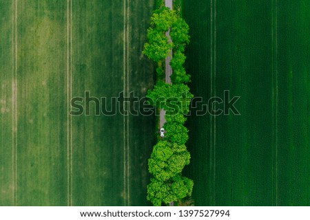 aerial drone shot of the road and fields